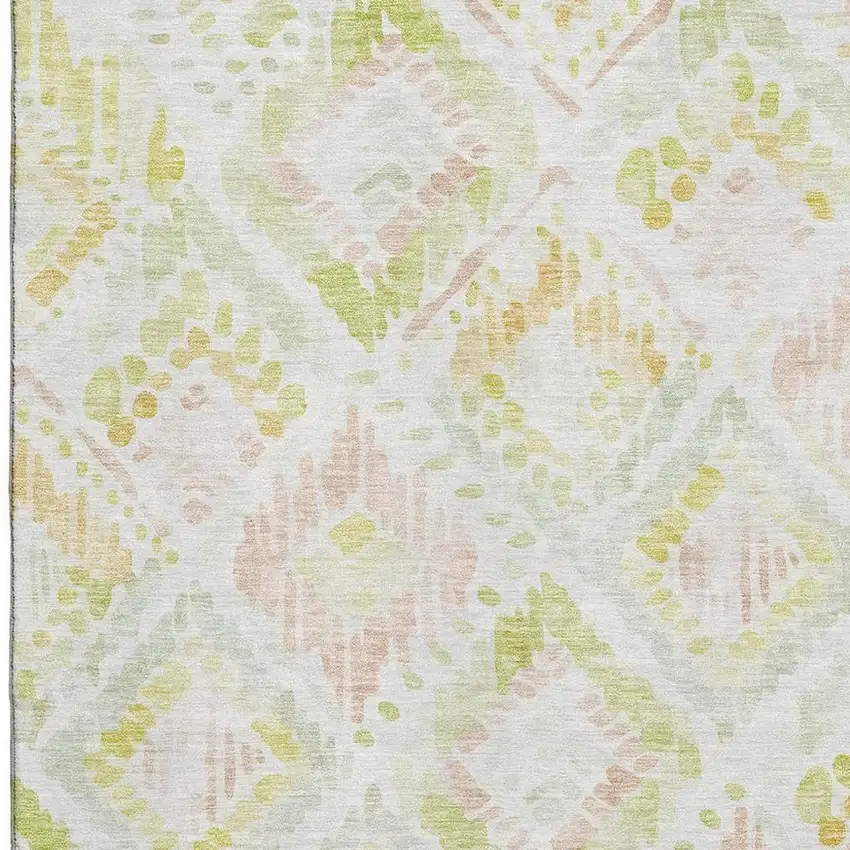 Pink Lime Green And Ivory Geometric Washable Area Rug With UV Protection Photo 2
