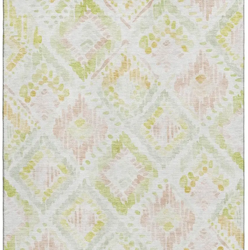 Pink Lime Green And Ivory Geometric Washable Area Rug With UV Protection Photo 3