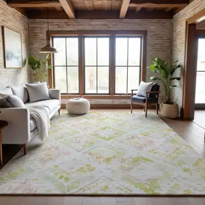 Photo of Pink Lime Green And Ivory Geometric Washable Area Rug With UV Protection