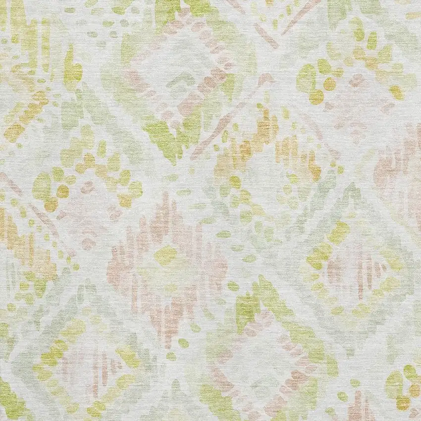 Pink Lime Green And Ivory Geometric Washable Area Rug With UV Protection Photo 2