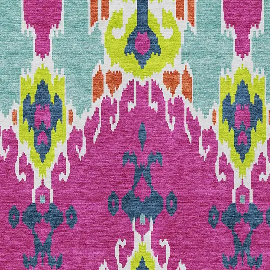 Pink Lime Green And Orange Ikat Washable Indoor Outdoor Area Rug Photo 5
