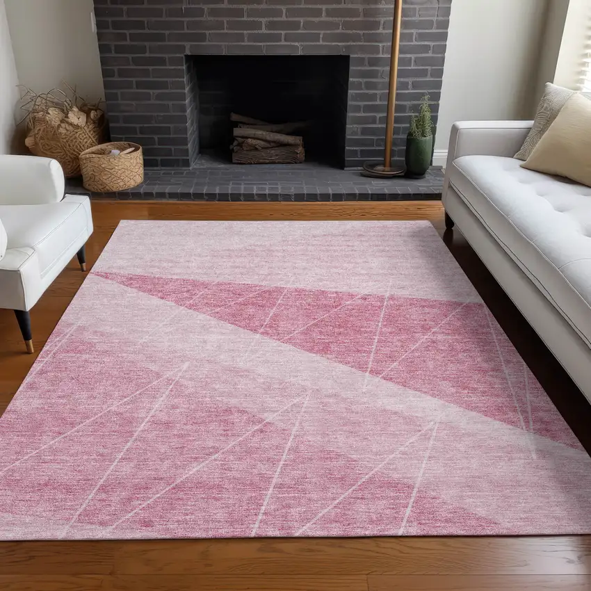 Pink Mauve And Blush Geometric Washable Indoor Outdoor Area Rug Photo 8