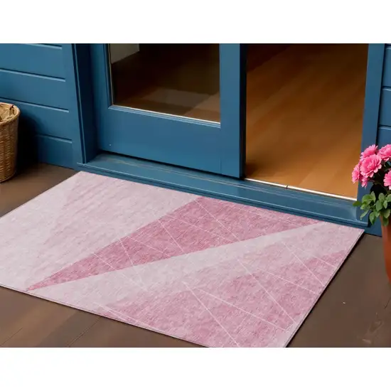 Pink Mauve And Blush Geometric Washable Indoor Outdoor Area Rug Photo 1