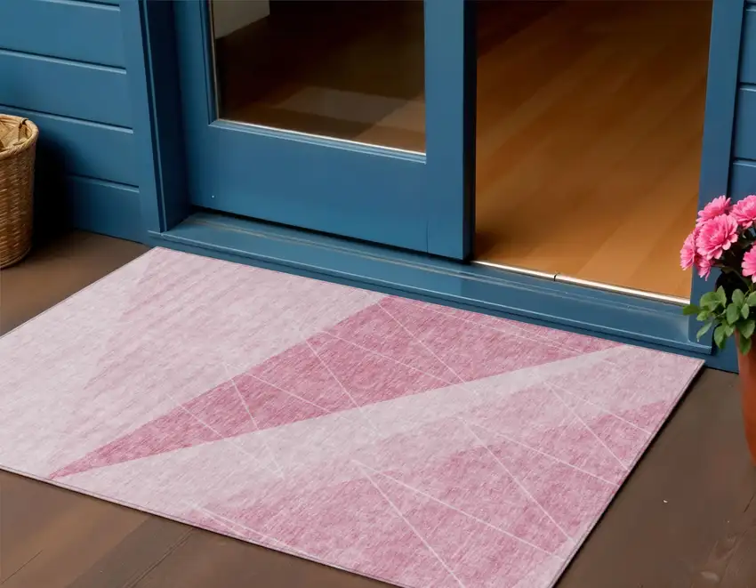 Pink Mauve And Blush Geometric Washable Indoor Outdoor Area Rug Photo 1