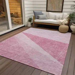 Photo of Pink Mauve And Blush Geometric Washable Indoor Outdoor Area Rug