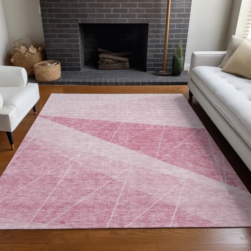 Pink Mauve And Blush Geometric Washable Indoor Outdoor Area Rug Photo 8