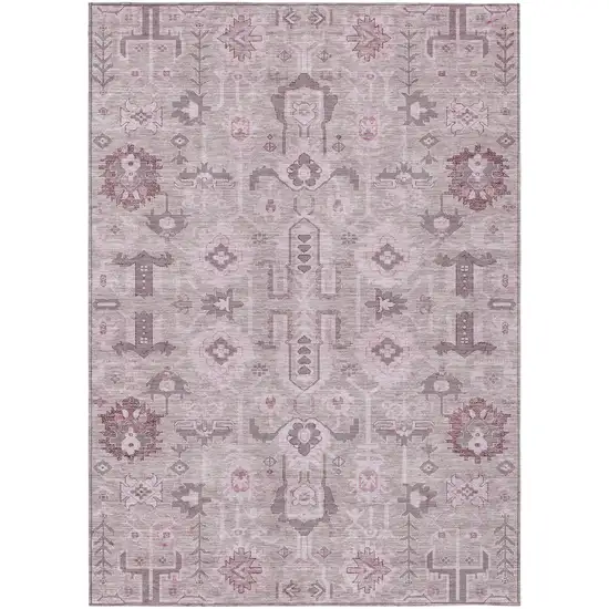 Pink Mauve And Blush Oriental Washable Indoor Outdoor Area Rug Photo 1