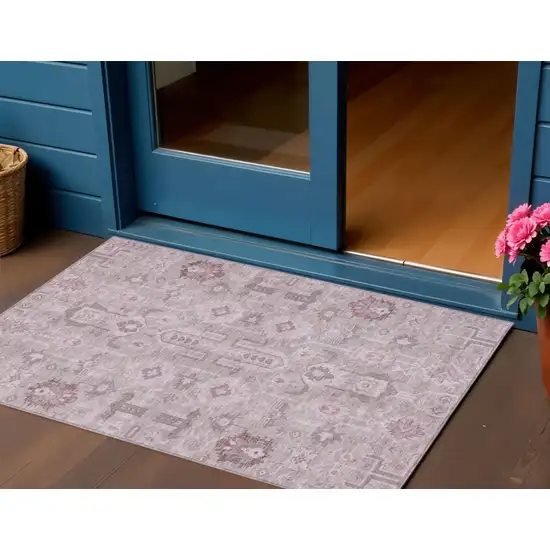 Pink Mauve And Blush Oriental Washable Indoor Outdoor Area Rug Photo 1