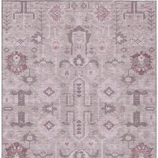 Pink Mauve And Blush Oriental Washable Indoor Outdoor Area Rug Photo 4