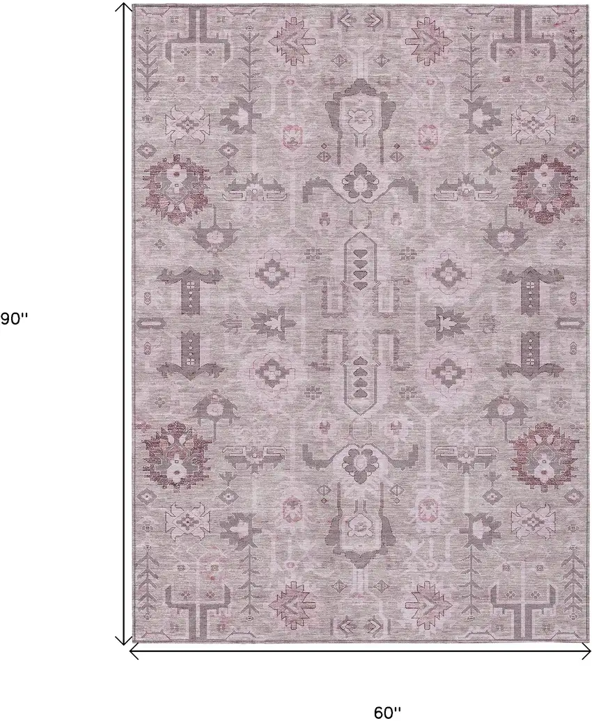 Pink Mauve And Blush Oriental Washable Indoor Outdoor Area Rug Photo 9