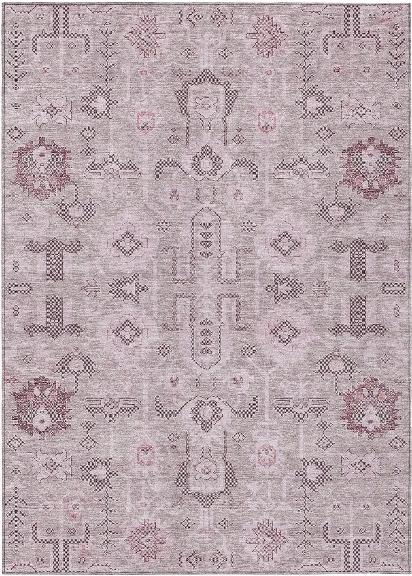 Pink Mauve And Blush Oriental Washable Indoor Outdoor Area Rug Photo 1