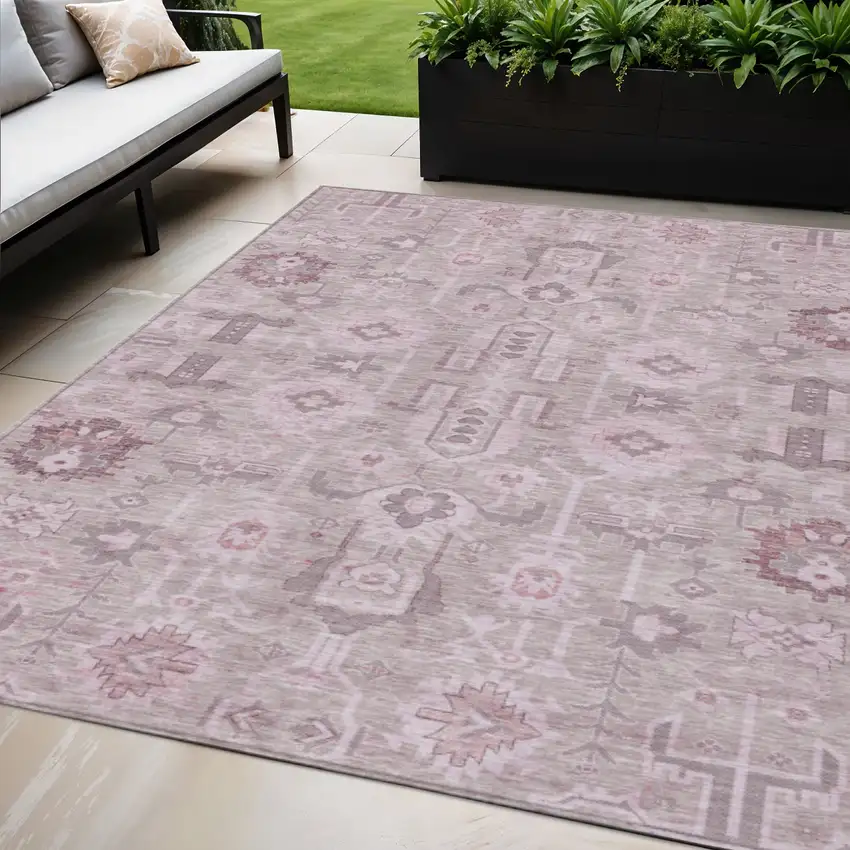 Pink Mauve And Blush Oriental Washable Indoor Outdoor Area Rug Photo 1