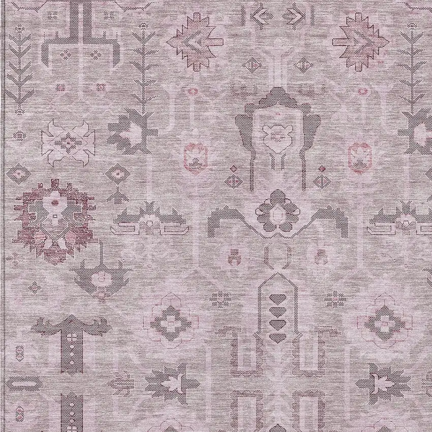 Pink Mauve And Blush Oriental Washable Indoor Outdoor Area Rug Photo 3