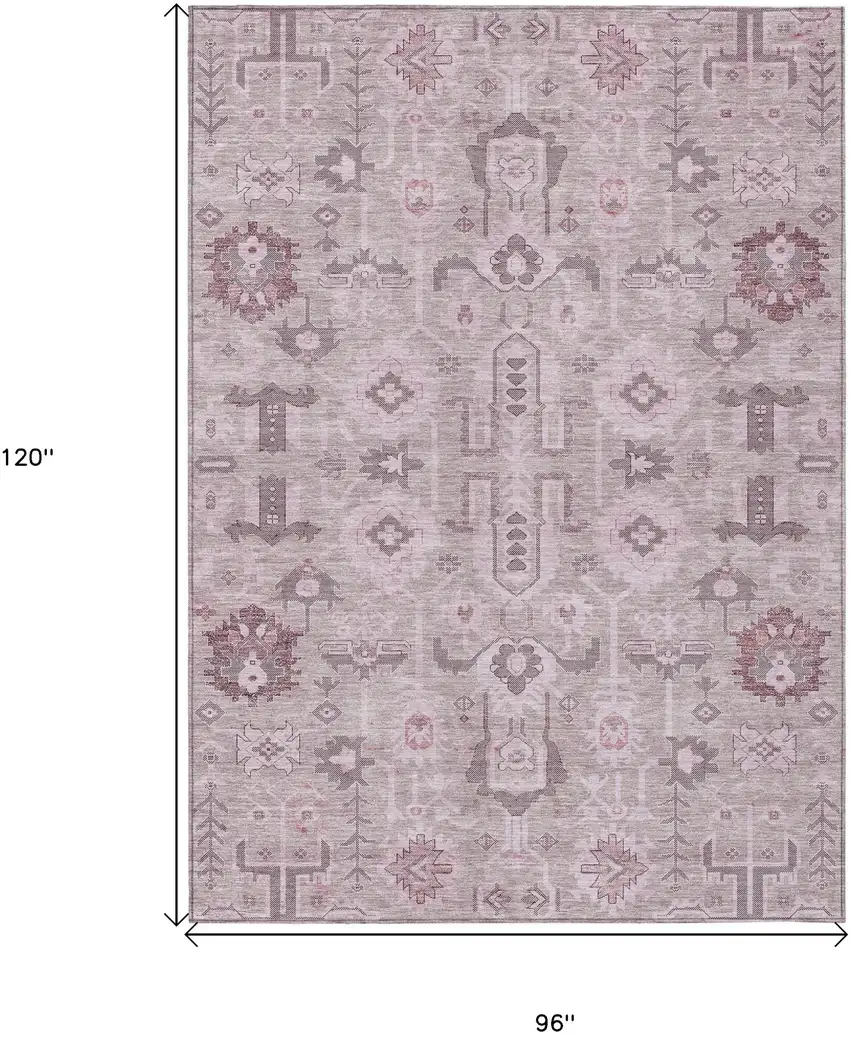 Pink Mauve And Blush Oriental Washable Indoor Outdoor Area Rug Photo 9