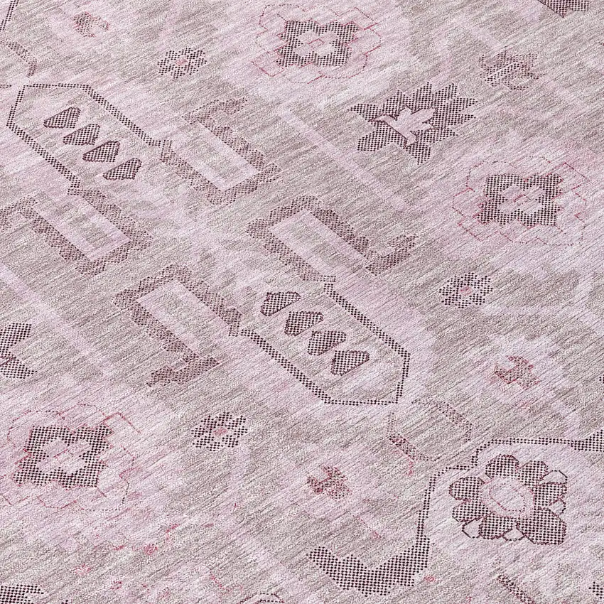 Pink Mauve And Blush Oriental Washable Indoor Outdoor Area Rug Photo 6