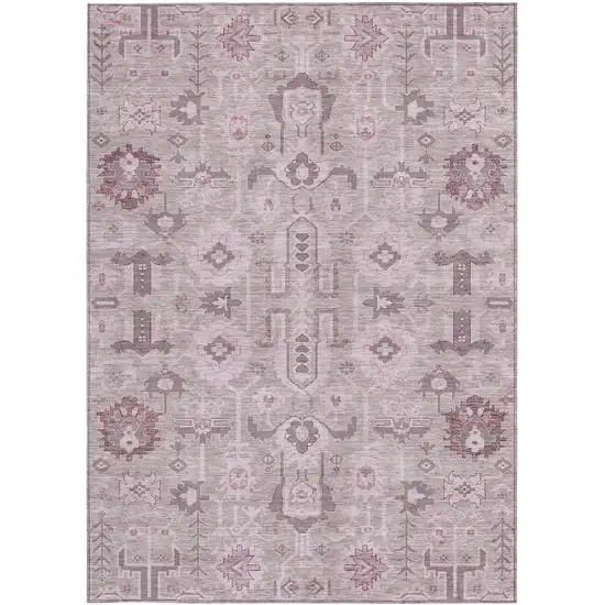 Pink Mauve And Blush Oriental Washable Indoor Outdoor Area Rug Photo 3