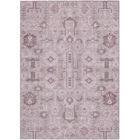 Pink Mauve And Blush Oriental Washable Indoor Outdoor Area Rug Photo 3