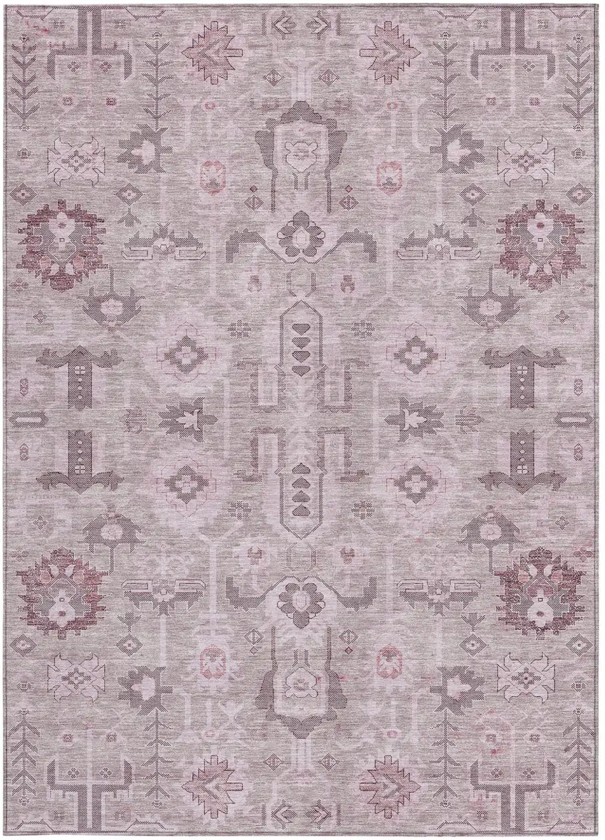 Pink Mauve And Blush Oriental Washable Indoor Outdoor Area Rug Photo 3