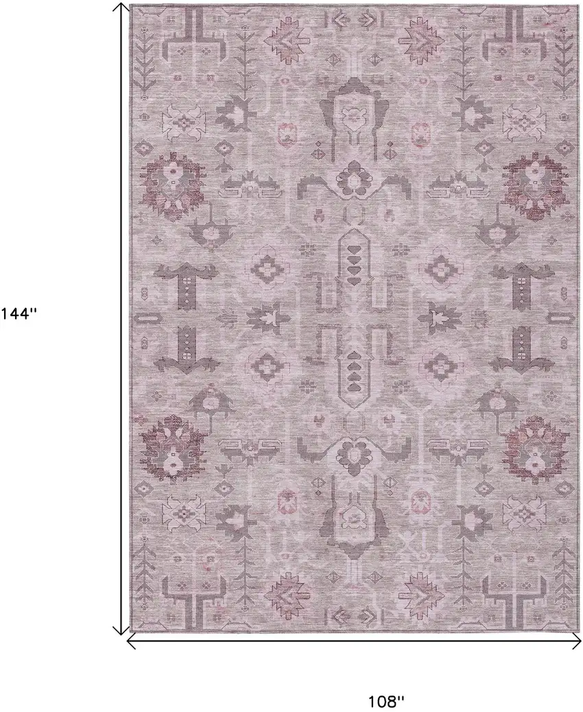 Pink Mauve And Blush Oriental Washable Indoor Outdoor Area Rug Photo 8