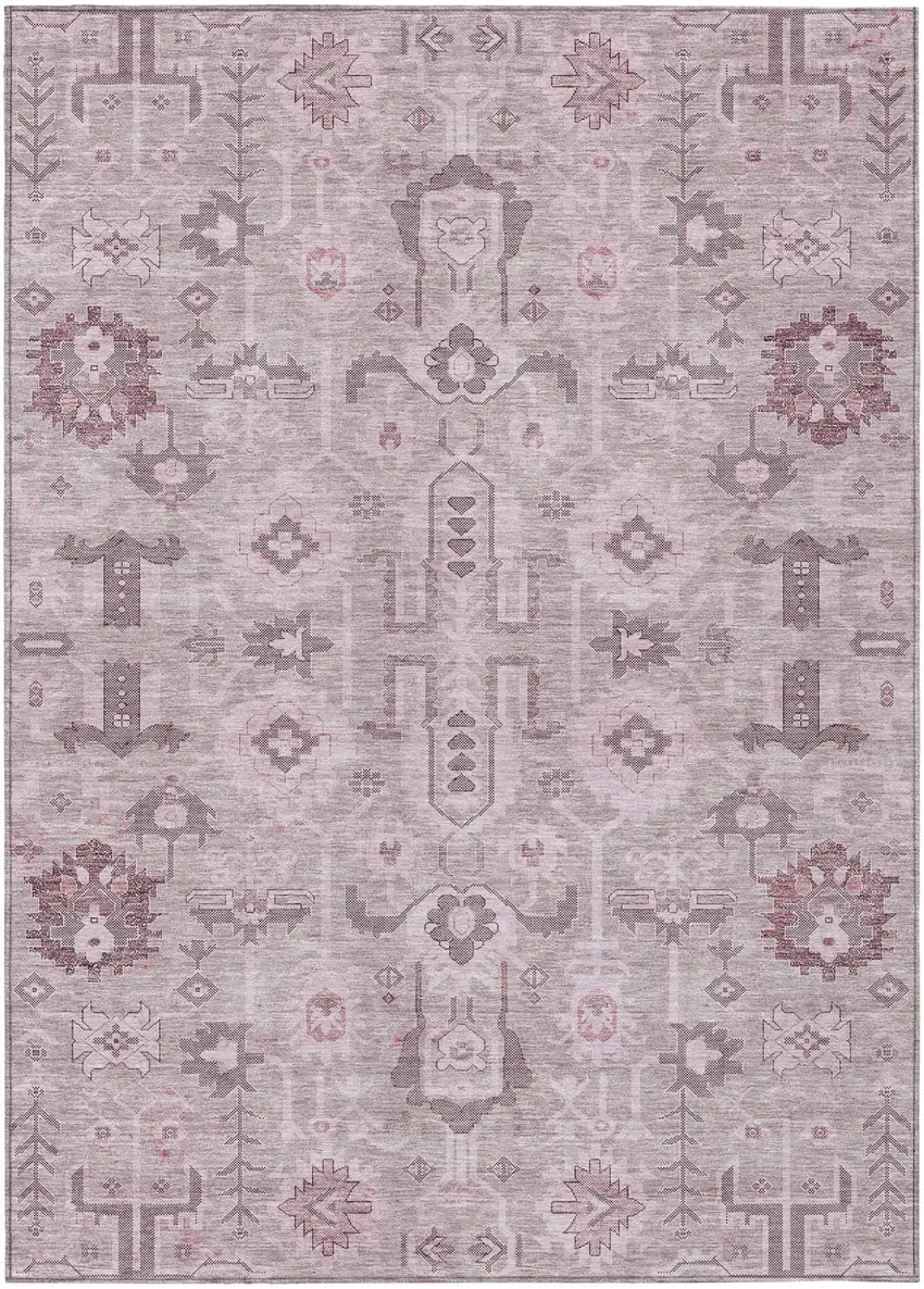 Pink Mauve And Blush Oriental Washable Indoor Outdoor Area Rug Photo 1