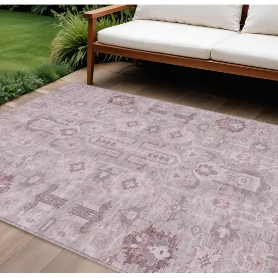 Pink Mauve And Blush Oriental Washable Indoor Outdoor Area Rug Photo 1
