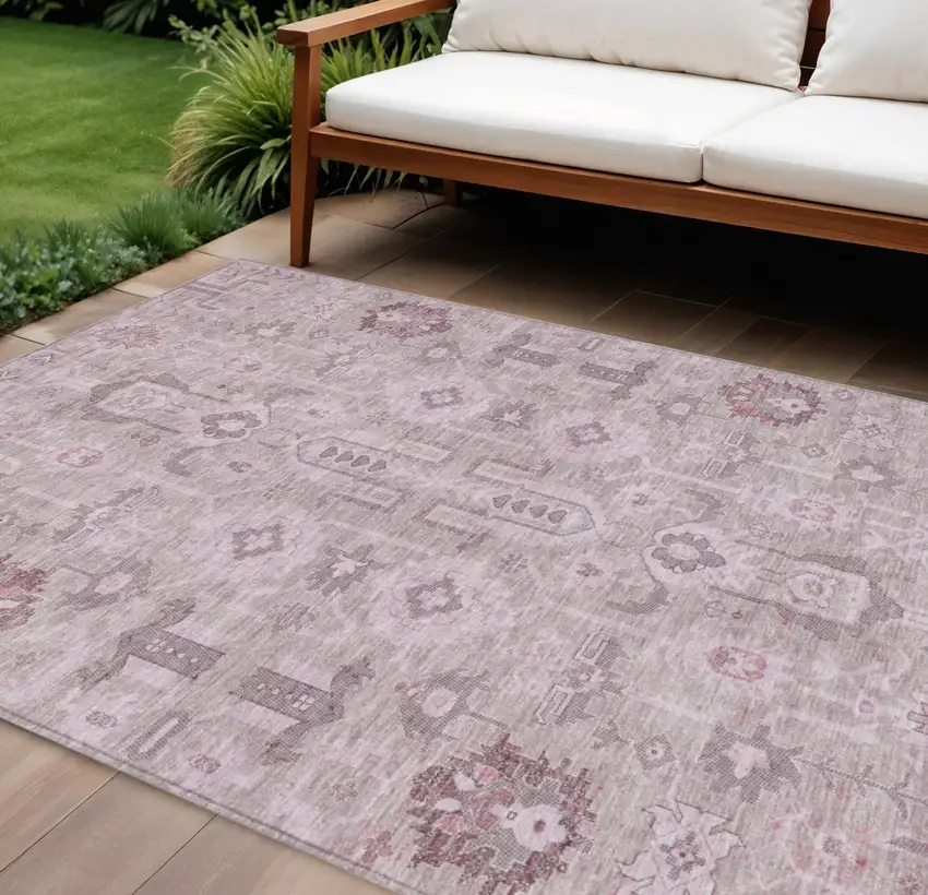 Pink Mauve And Blush Oriental Washable Indoor Outdoor Area Rug Photo 1
