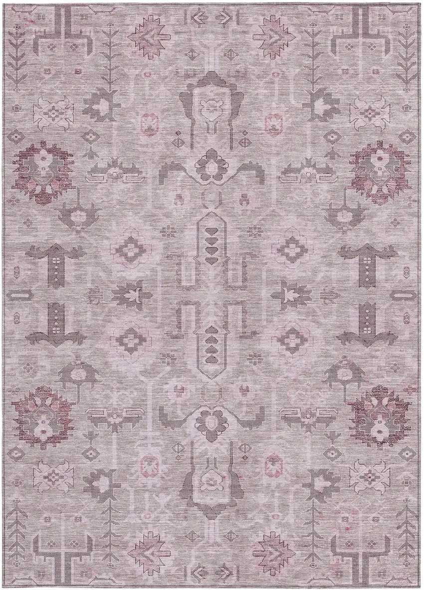 Pink Mauve And Blush Oriental Washable Indoor Outdoor Area Rug Photo 4