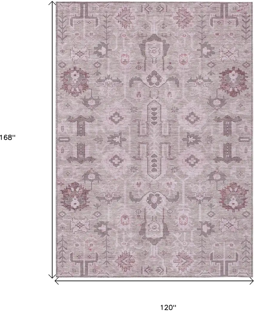 Pink Mauve And Blush Oriental Washable Indoor Outdoor Area Rug Photo 9