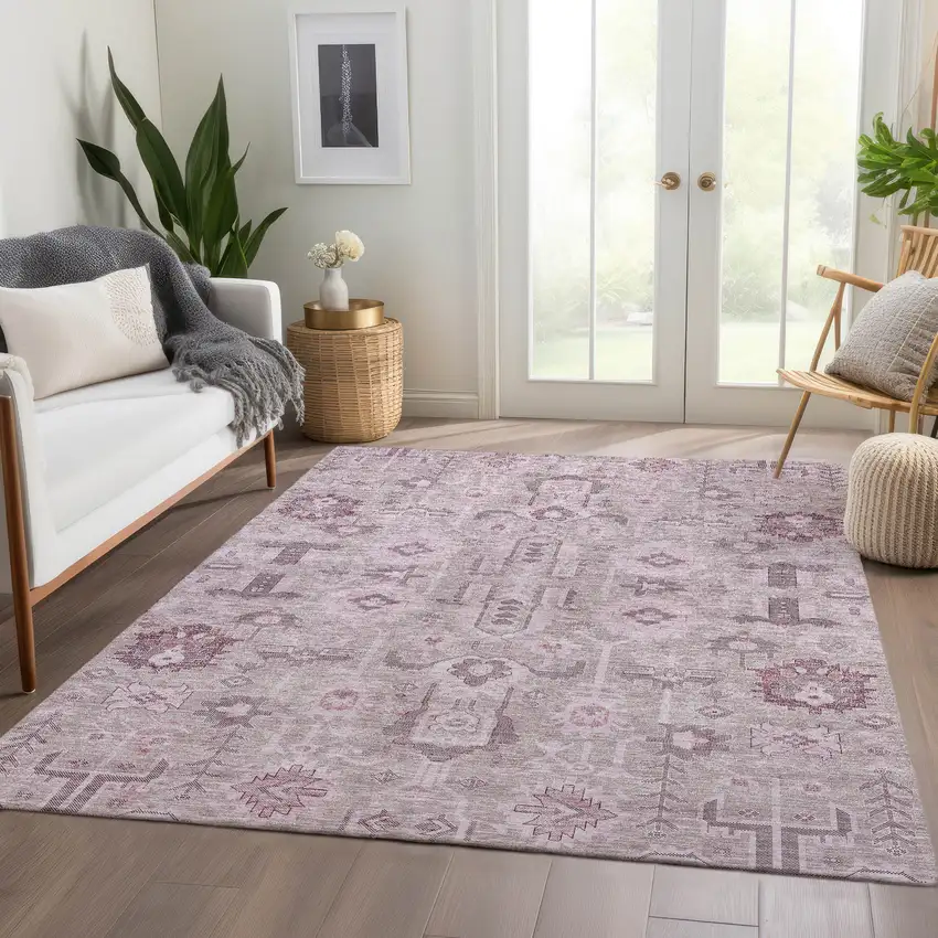 Pink Mauve And Blush Oriental Washable Indoor Outdoor Area Rug Photo 7