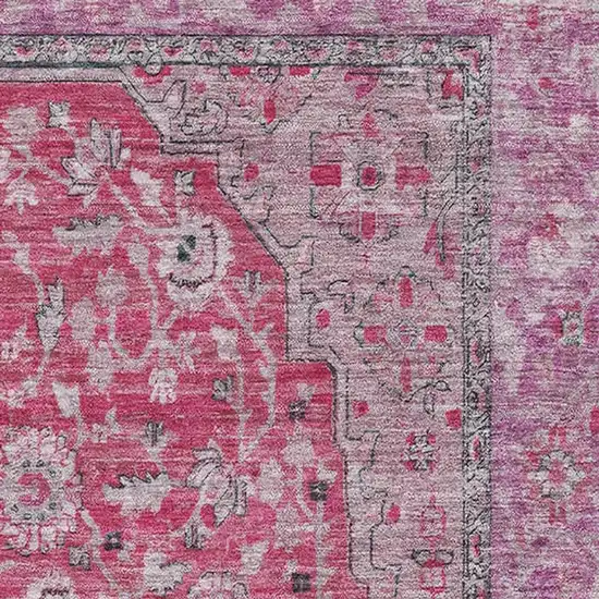 Pink Mauve And Gray Floral Medallion Washable Area Rug With UV Protection Photo 2