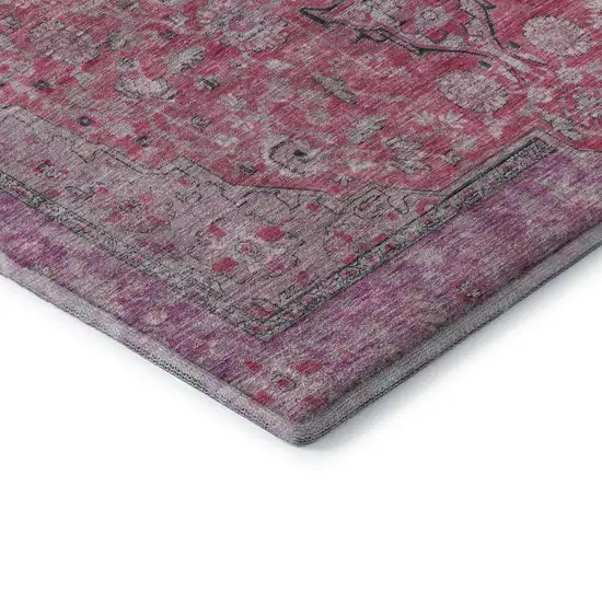 Pink Mauve And Gray Floral Medallion Washable Area Rug With UV Protection Photo 7