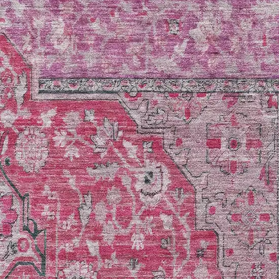 Pink Mauve And Gray Floral Medallion Washable Area Rug With UV Protection Photo 2
