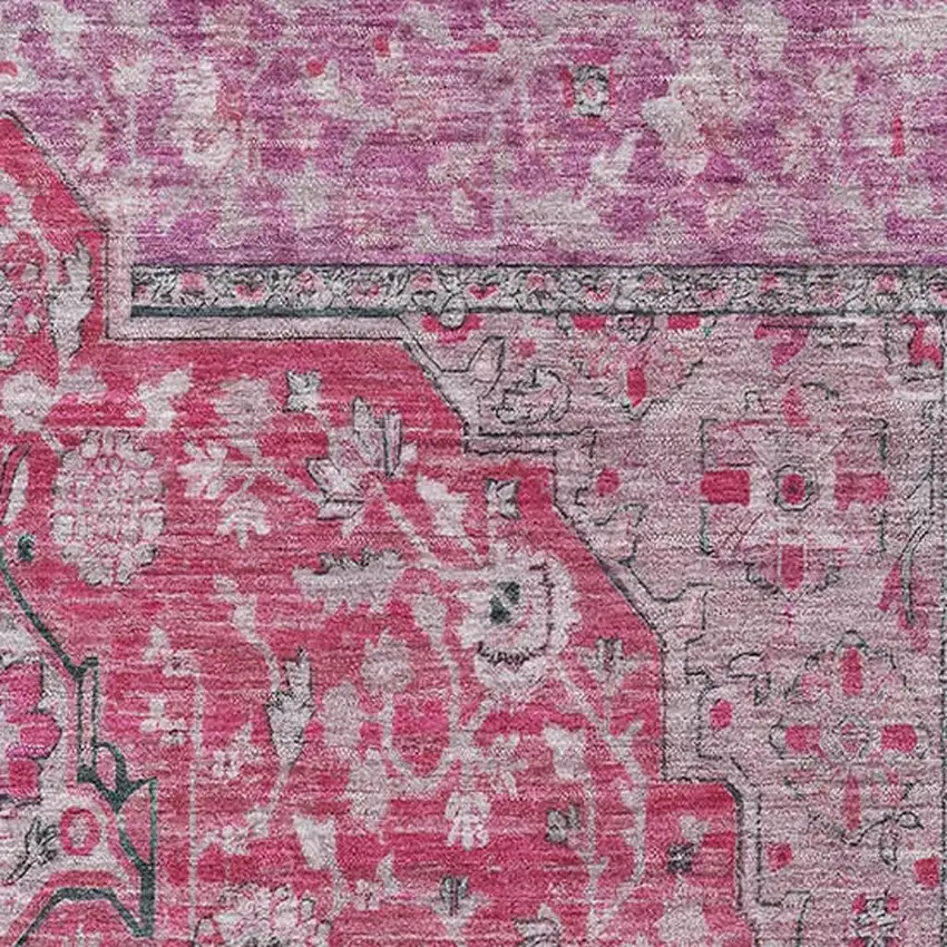Pink Mauve And Gray Floral Medallion Washable Area Rug With UV Protection Photo 2