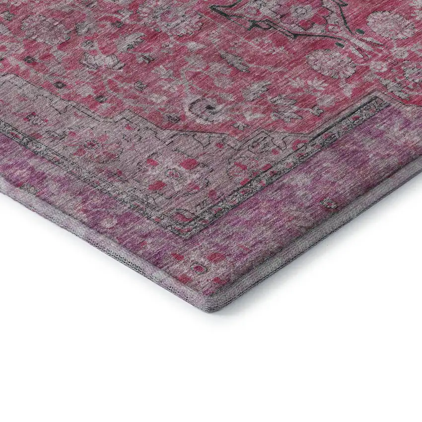 Pink Mauve And Gray Floral Medallion Washable Area Rug With UV Protection Photo 7