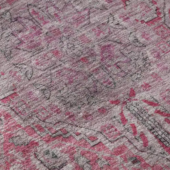Pink Mauve And Gray Floral Medallion Washable Area Rug With UV Protection Photo 9