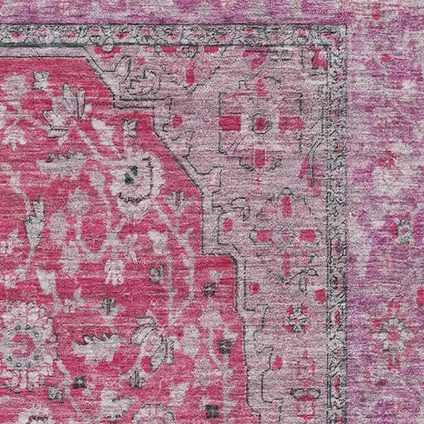 Pink Mauve And Gray Floral Medallion Washable Area Rug With UV Protection Photo 2