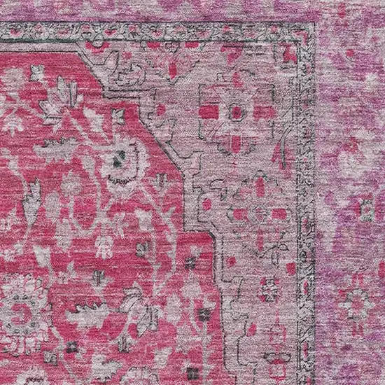 Pink Mauve And Gray Floral Medallion Washable Area Rug With UV Protection Photo 2
