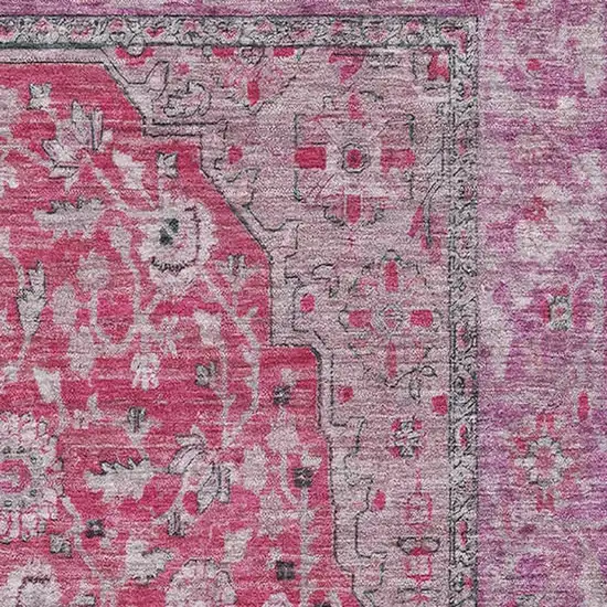 Pink Mauve And Gray Floral Medallion Washable Area Rug With UV Protection Photo 2