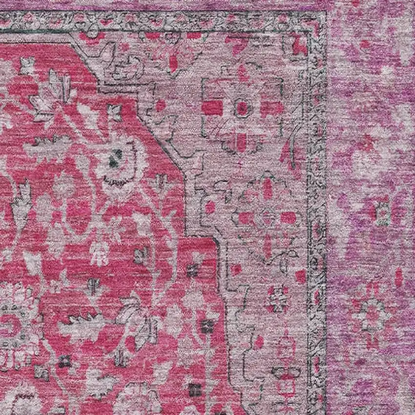 Pink Mauve And Gray Floral Medallion Washable Area Rug With UV Protection Photo 2