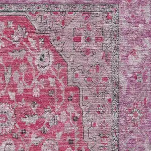 Photo of Pink Mauve And Gray Floral Medallion Washable Area Rug With UV Protection