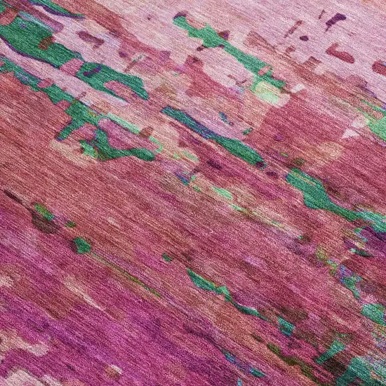 Pink Mauve And Green Abstract Washable Indoor Outdoor Area Rug Photo 3