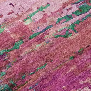 Photo of Pink Mauve And Green Abstract Washable Indoor Outdoor Area Rug
