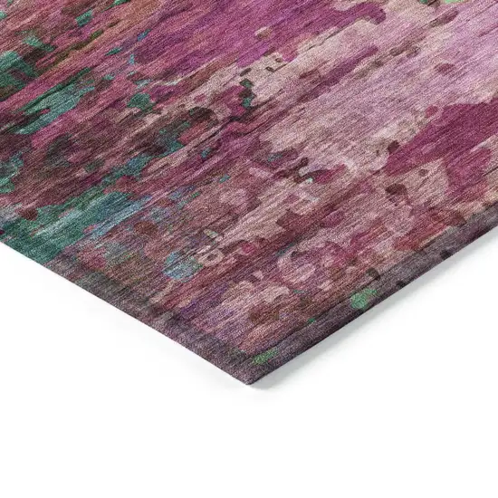 Pink Mauve And Green Abstract Washable Indoor Outdoor Area Rug Photo 8