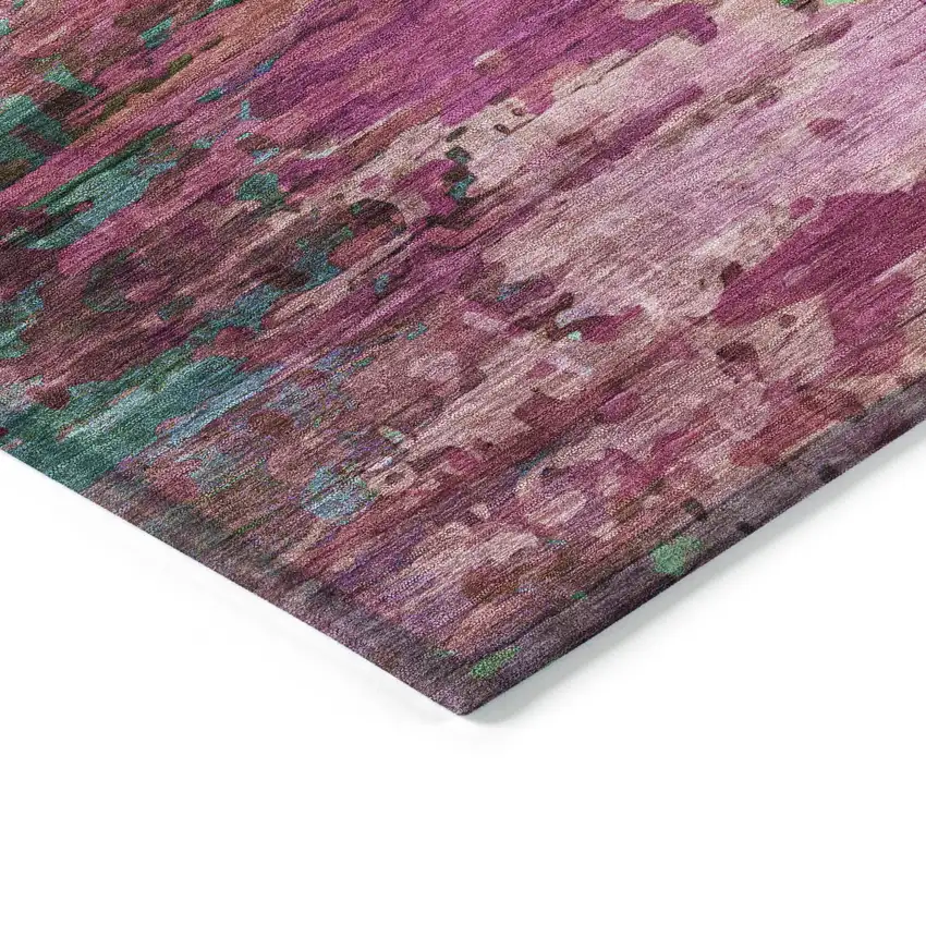 Pink Mauve And Green Abstract Washable Indoor Outdoor Area Rug Photo 8