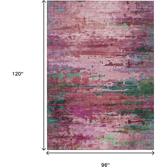 Pink Mauve And Green Abstract Washable Indoor Outdoor Area Rug Photo 9