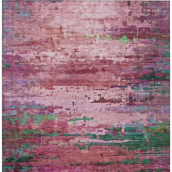 Pink Mauve And Green Abstract Washable Indoor Outdoor Area Rug Photo 9