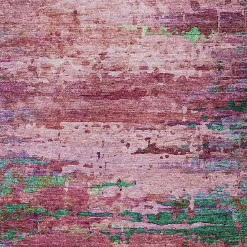 Pink Mauve And Green Abstract Washable Indoor Outdoor Area Rug Photo 8