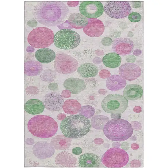 Pink Mauve And Green Geometric Washable Indoor Outdoor Area Rug Photo 3