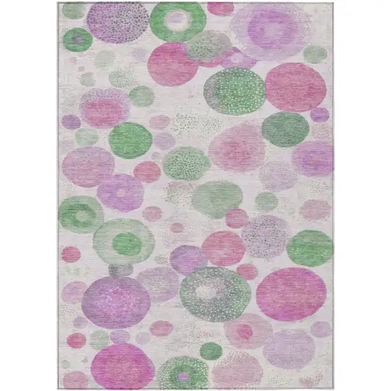 Pink Mauve And Green Geometric Washable Indoor Outdoor Area Rug Photo 1