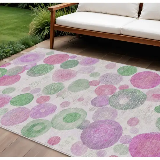 Pink Mauve And Green Geometric Washable Indoor Outdoor Area Rug Photo 2